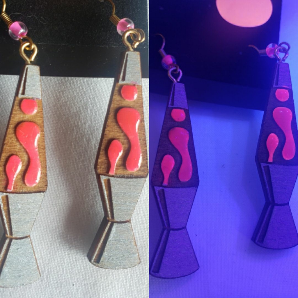 Handmade Uv Blacklight Reactive Lava Lamp Wooden Earrings